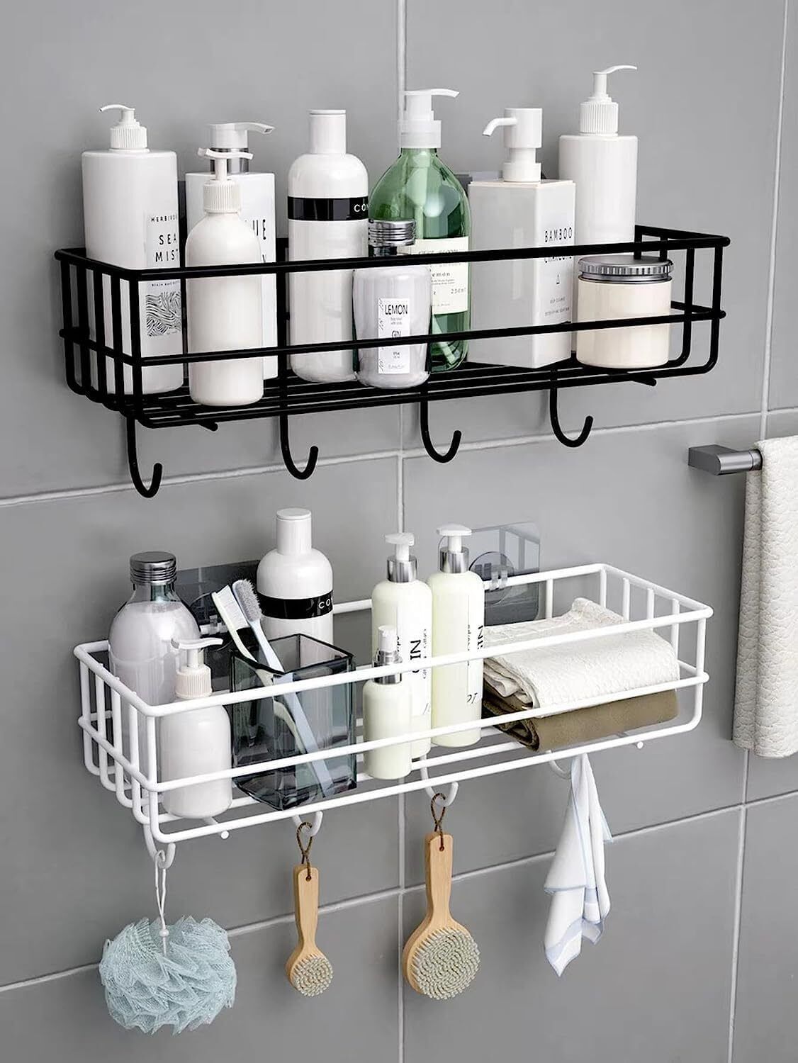 Wall Mounted (Pack of 2) bathroom Shelf/Rack/Storage Organizer for bathroom 11 inch 1 Bar Towel Rod-image-12