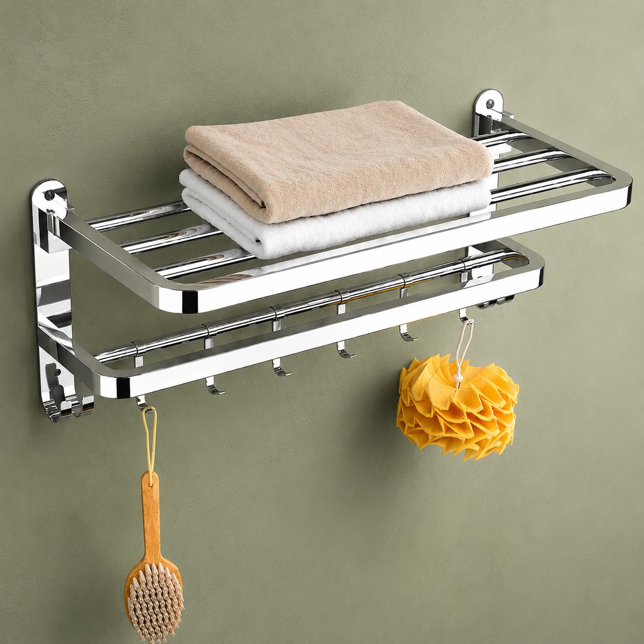 forsquare hardware products Premium Bathroom Utility Organizer Rack with Towel Bar 60 inch 2 Bar Towel Rod-picture-19