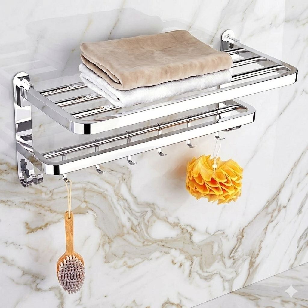 forsquare hardware products Wall Mounted Stainless Steel Bathroom Rack Organizer 60 inch 2 Bar Towel Rod-picture-34