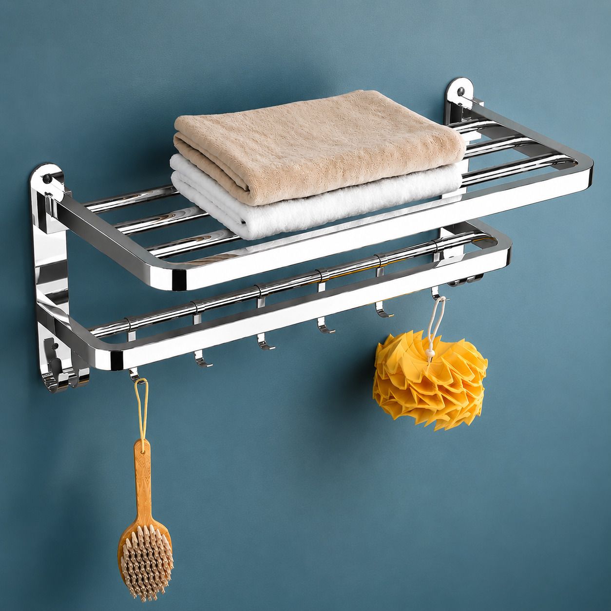forsquare hardware products Stainless Steel Bathroom Storage Rack with Utility Bar 60 inch 2 Bar Towel Rod-picture-41