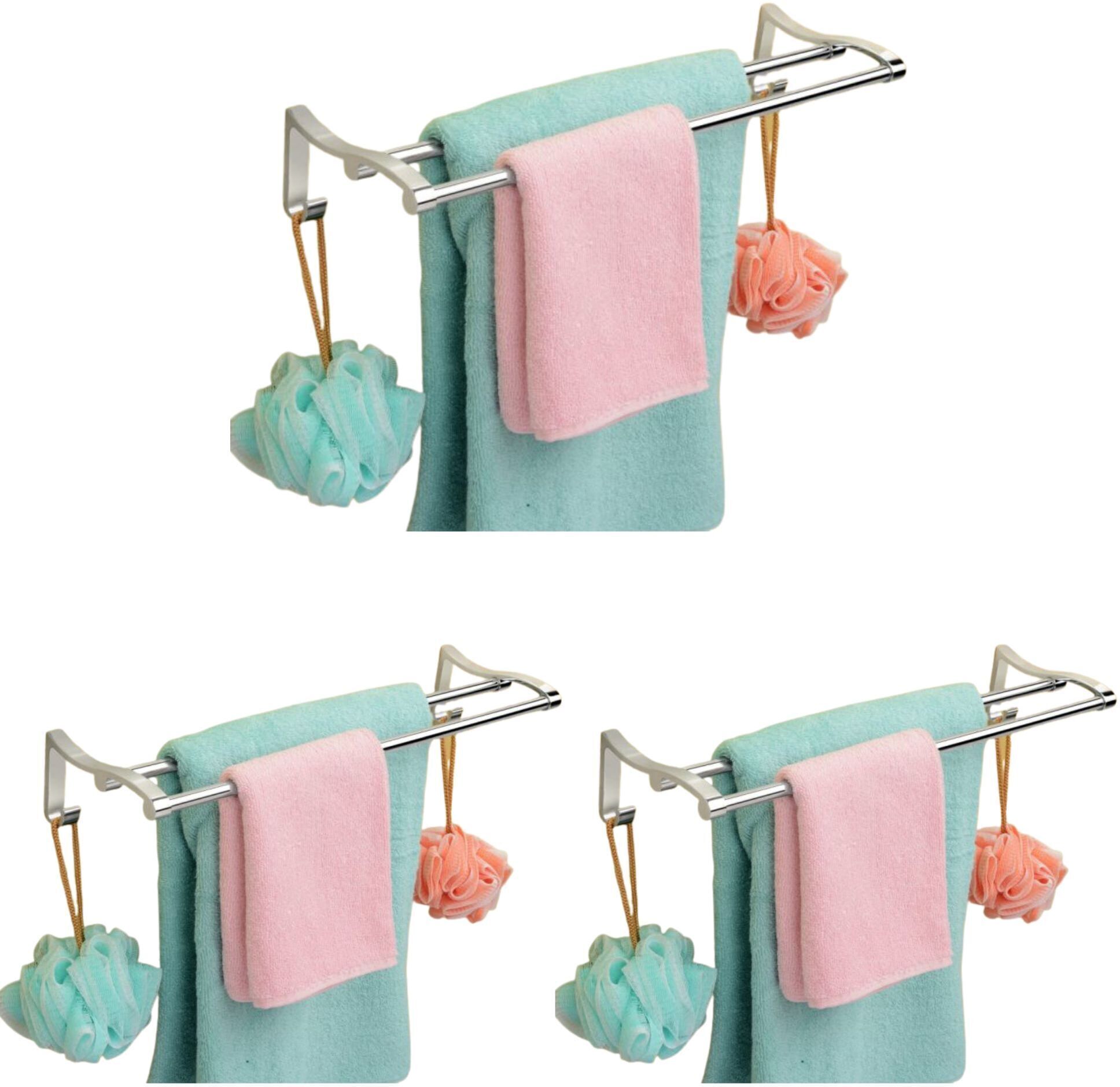 gloxy 24-Inch Stainless Steel Towel Rod (Pack of 3) – Bathroom Towel Rack & Hanger 24 inch 2 Bar Towel Rod-picture-25