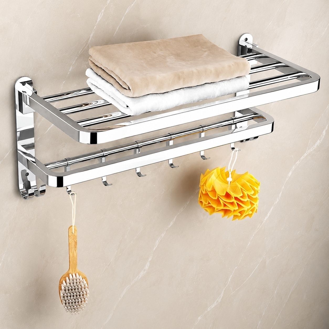 forsquare hardware products Bathroom Storage Shelf Rack with Utility Hook Hanger Bar 60 inch 2 Bar Towel Rod-picture-10