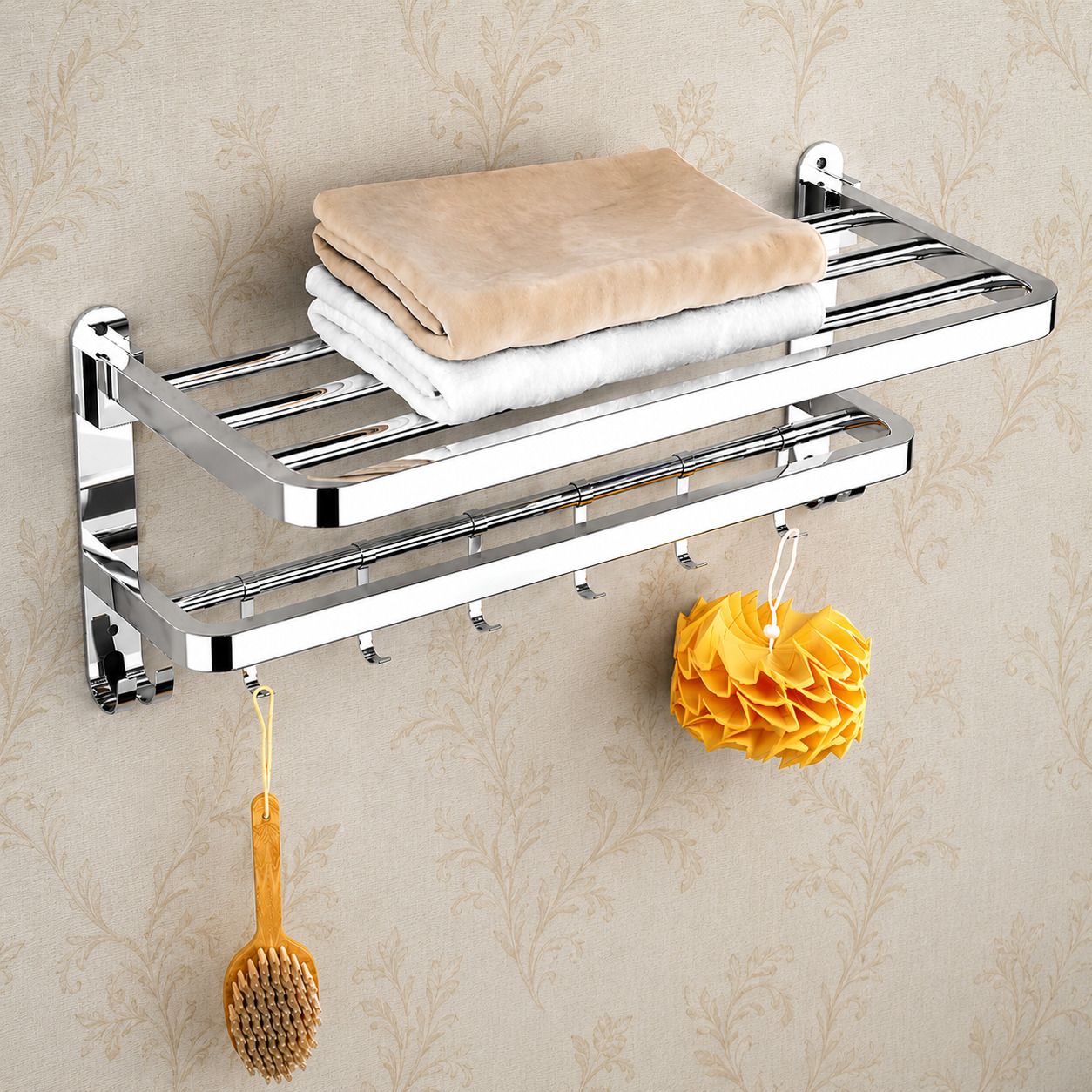 forsquare hardware products Bathroom Shelf Organizer Rack with Towel Rod and Hooks 60 inch 2 Bar Towel Rod-picture-38