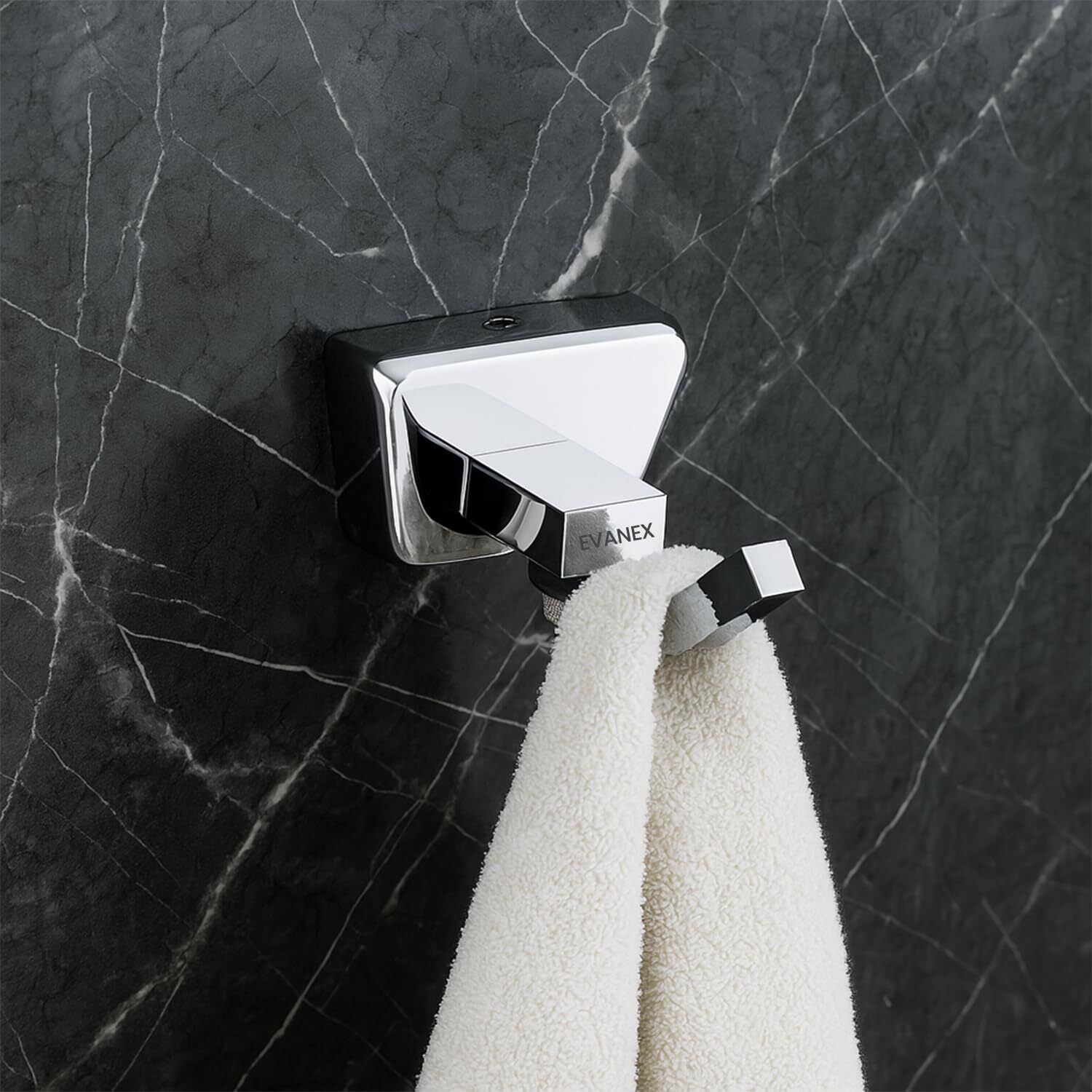 EVANEX Chrome Wall-Mounted Rob Hook | Towel, Robe & Clothes Hanger 4.33 inch 1 Bar Towel Rod-image-9