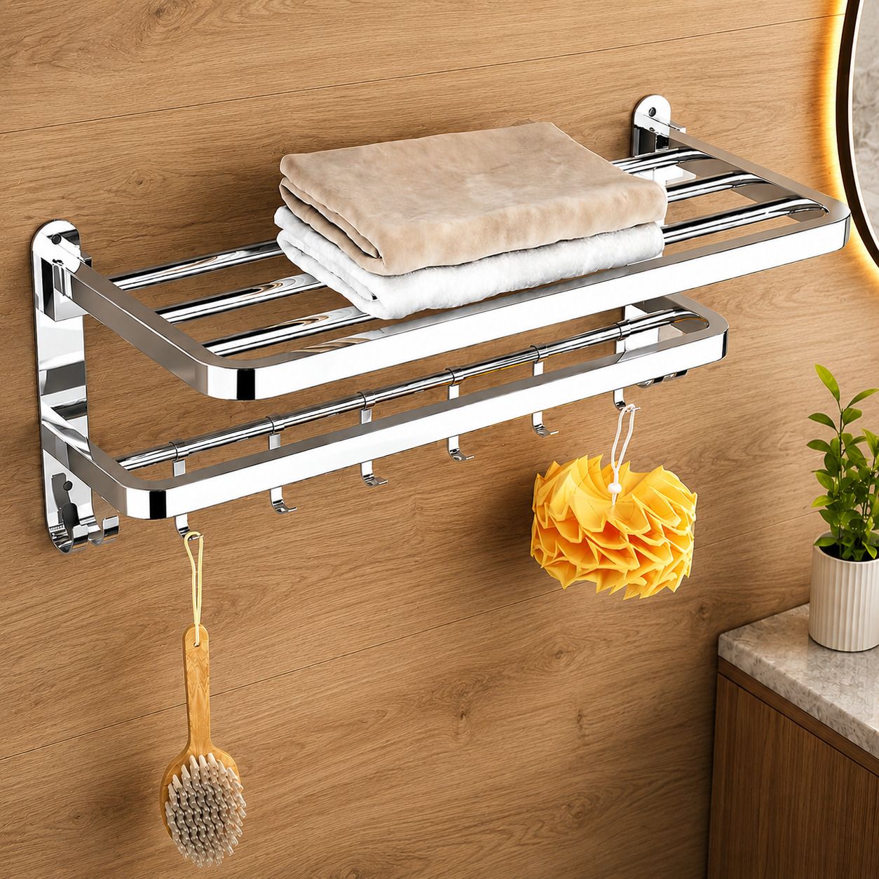forsquare hardware products Bathroom Shelf Organizer Rack with Hanging Towel Bar 60 inch 2 Bar Towel Rod-picture-26