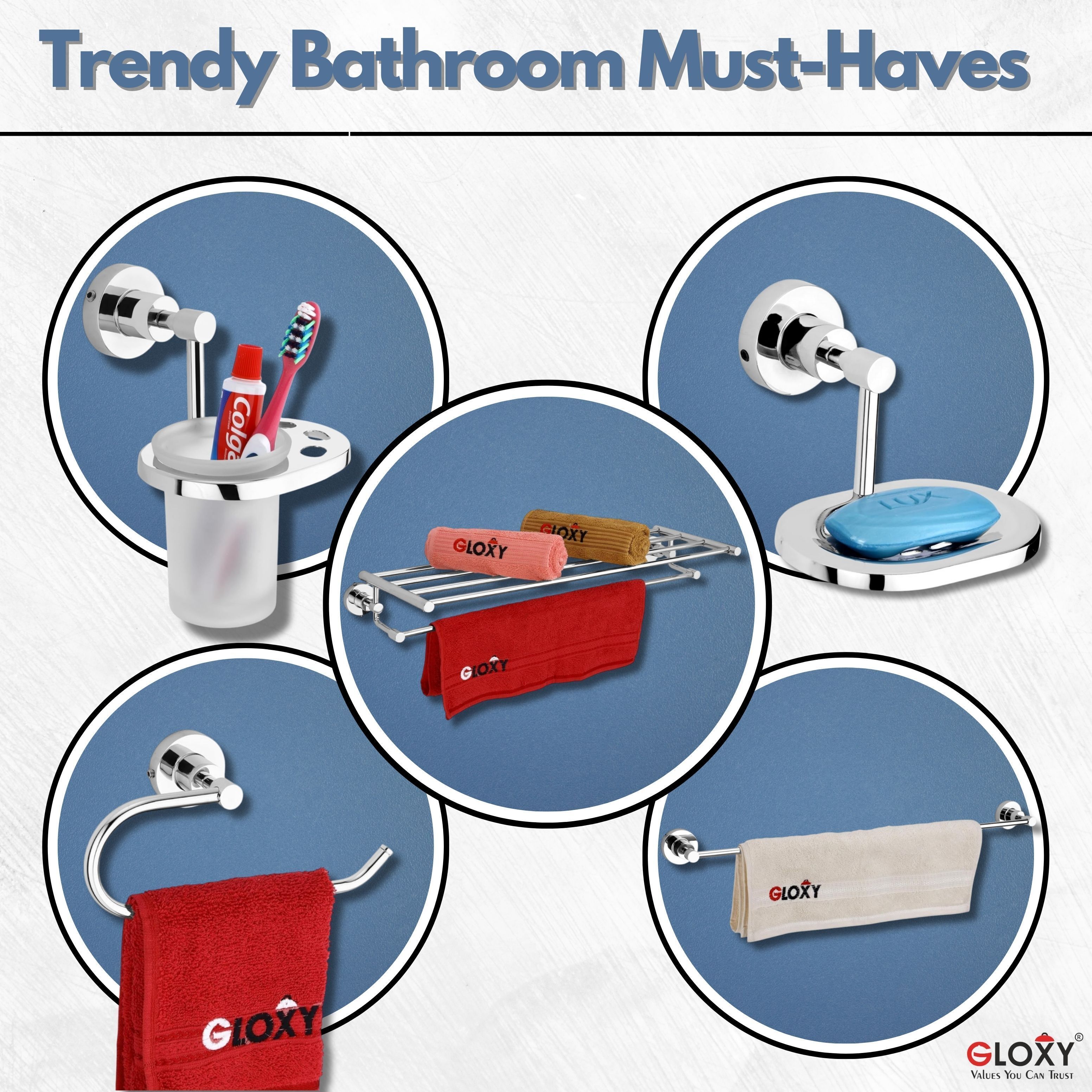 Round Shape Set of 5 Towel Rack+Towel Rod+Soap Dish+Tumbler Holder SS304 24 inch 1 Bar Towel Rod-image-47