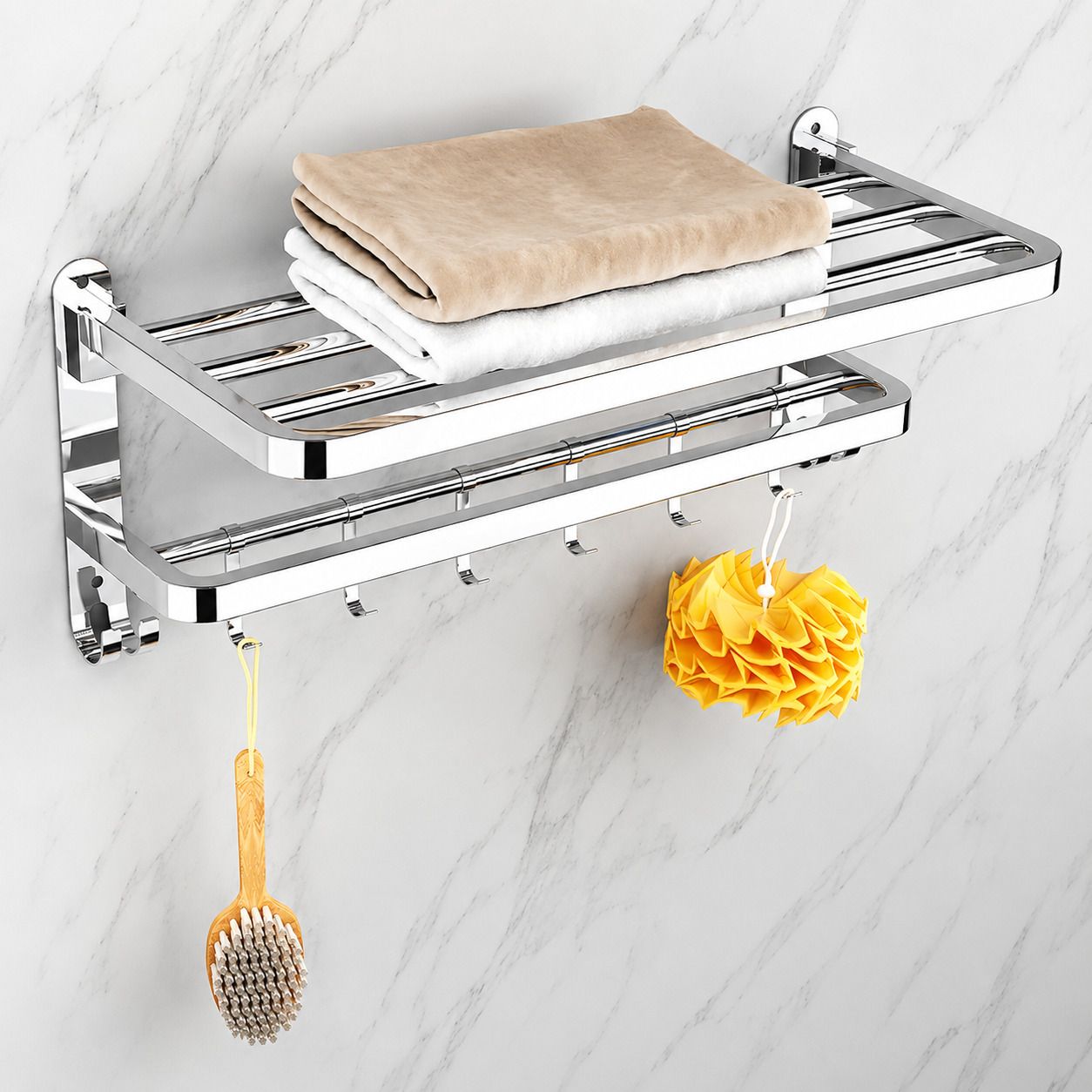 forsquare hardware products Chrome Finish Bathroom Utility Rack with Towel Storage Shelf 60 inch 2 Bar Towel Rod-picture-25