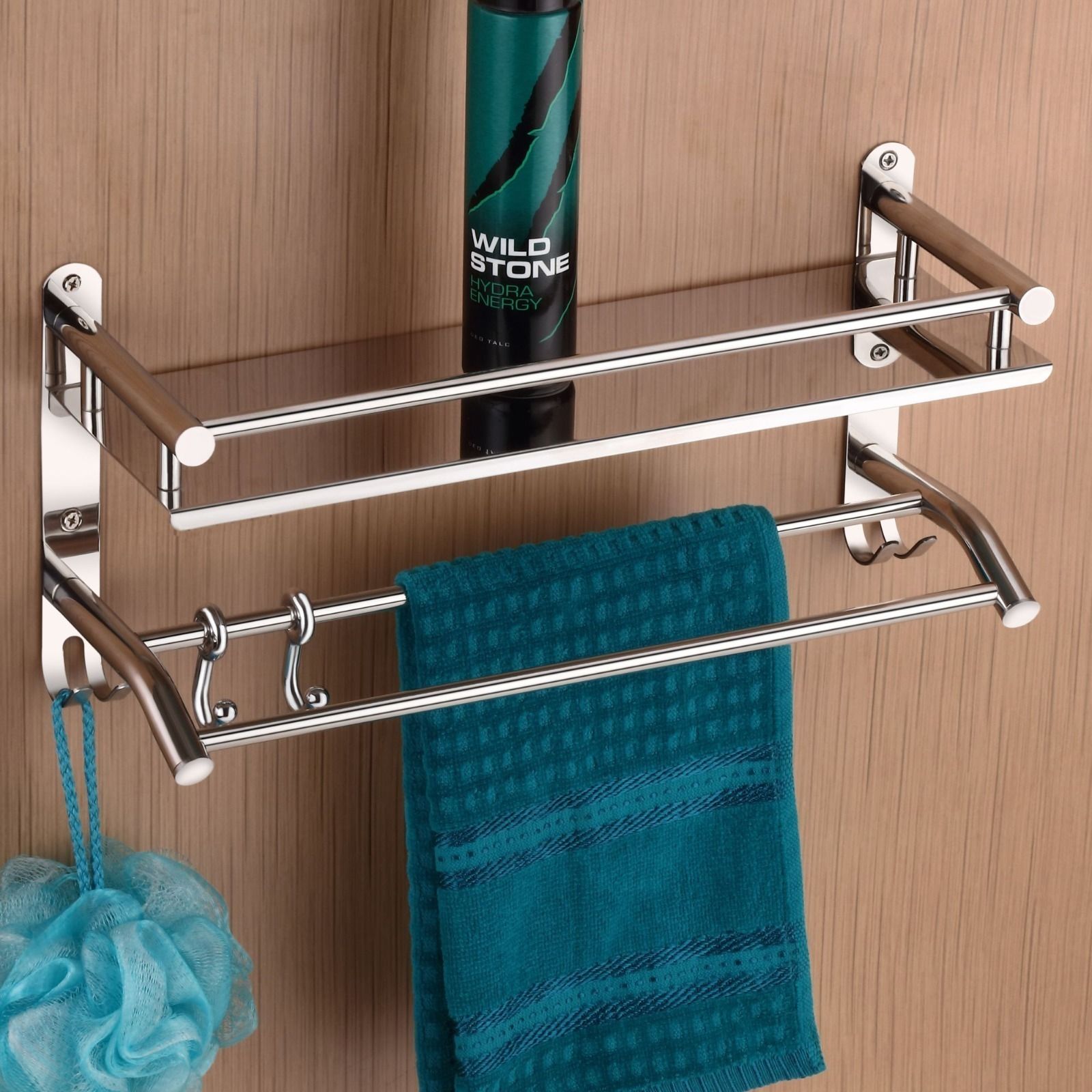 Premium Bathroom shelf 15 inch 2 Bar Towel Rod-image-32
