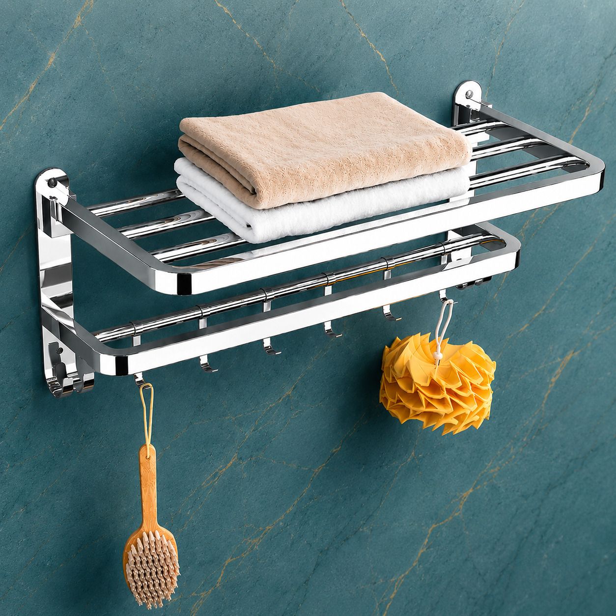forsquare hardware products Stainless Steel Bathroom Rack with Utility Hook Design 60 inch 2 Bar Towel Rod-picture-40