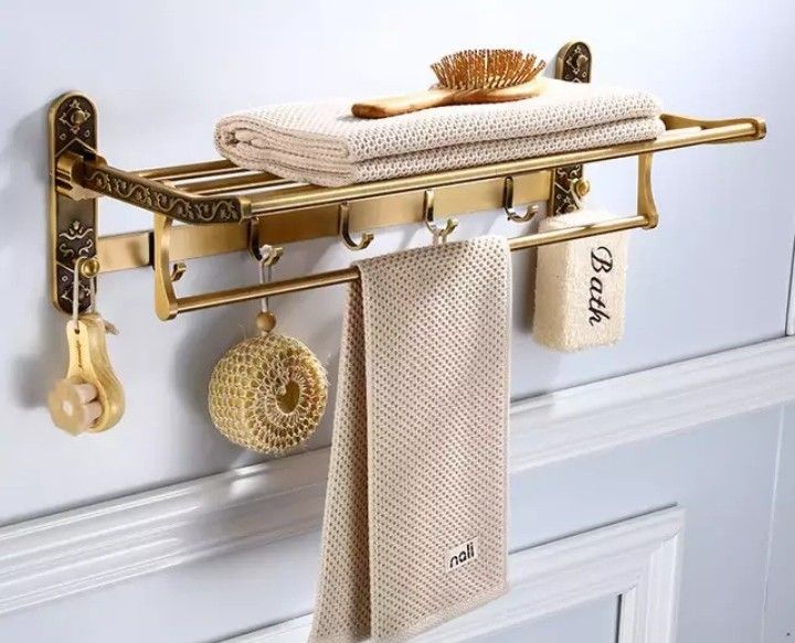 Rajwadi Look Antique Aluminum Folding Towel Rack -Bathroom(24"-Brass)(pack of 1) Antique gold Towel Holder-image-16