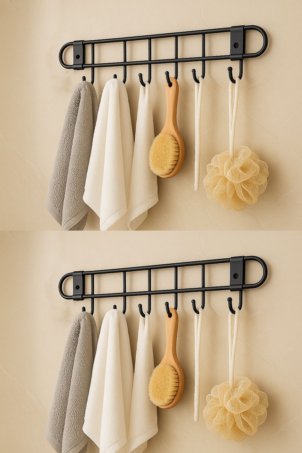 dxdt Drill free Steel bathroom towel rack/Towel rod with 6 hook wall/Door hanger Matt black Towel Holder-picture-10