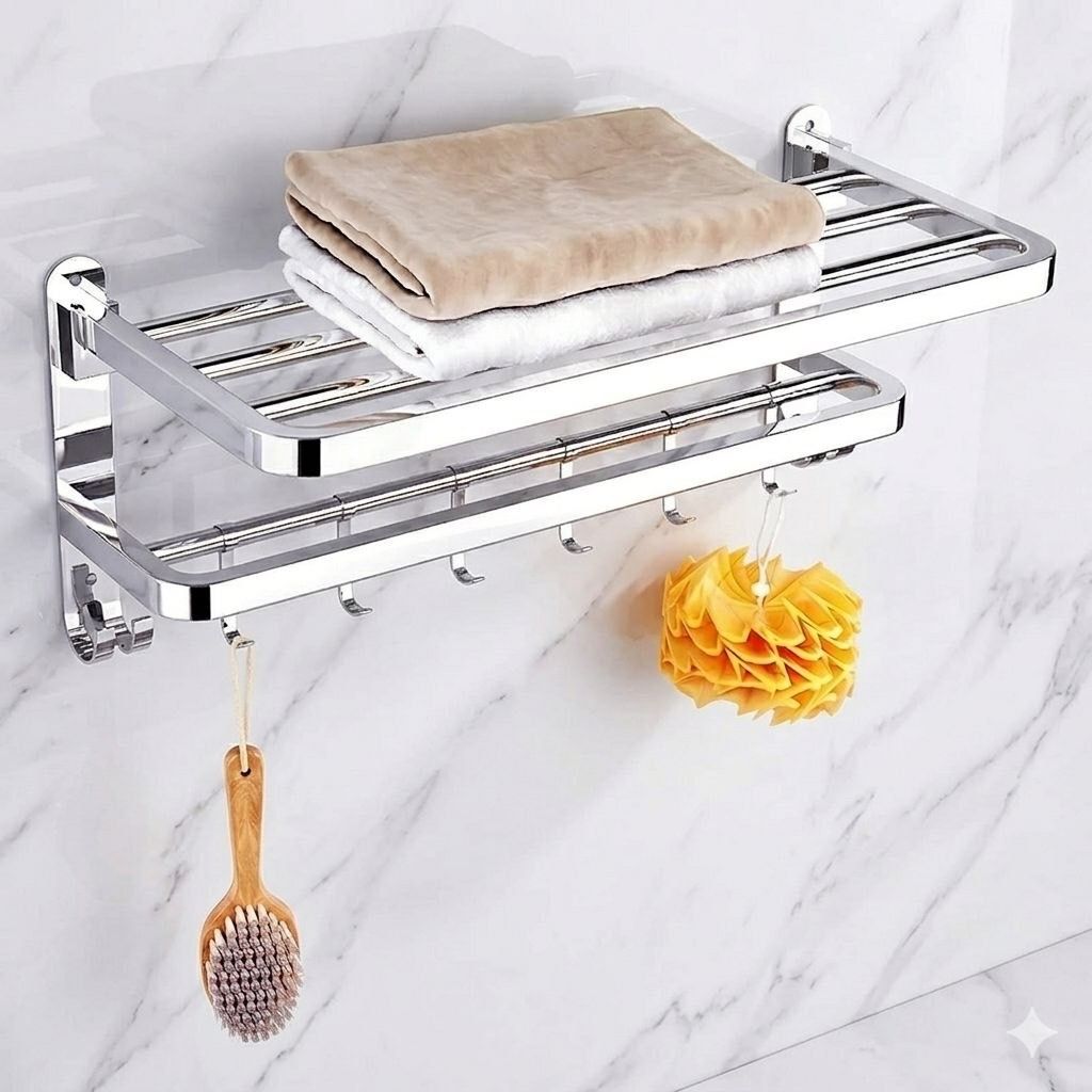 forsquare hardware products Bathroom Utility Shelf Rack with Towel Bar and Hook Hanger 60 inch 2 Bar Towel Rod-picture-18