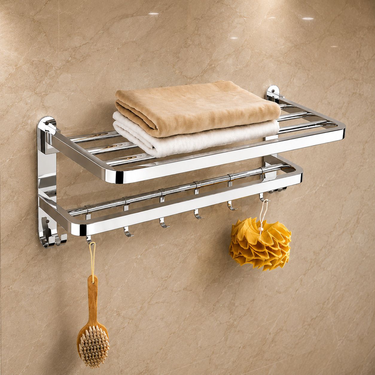 forsquare hardware products Bathroom Shelf Rack Organizer with Towel Rod and Hooks 60 inch 2 Bar Towel Rod-picture-28
