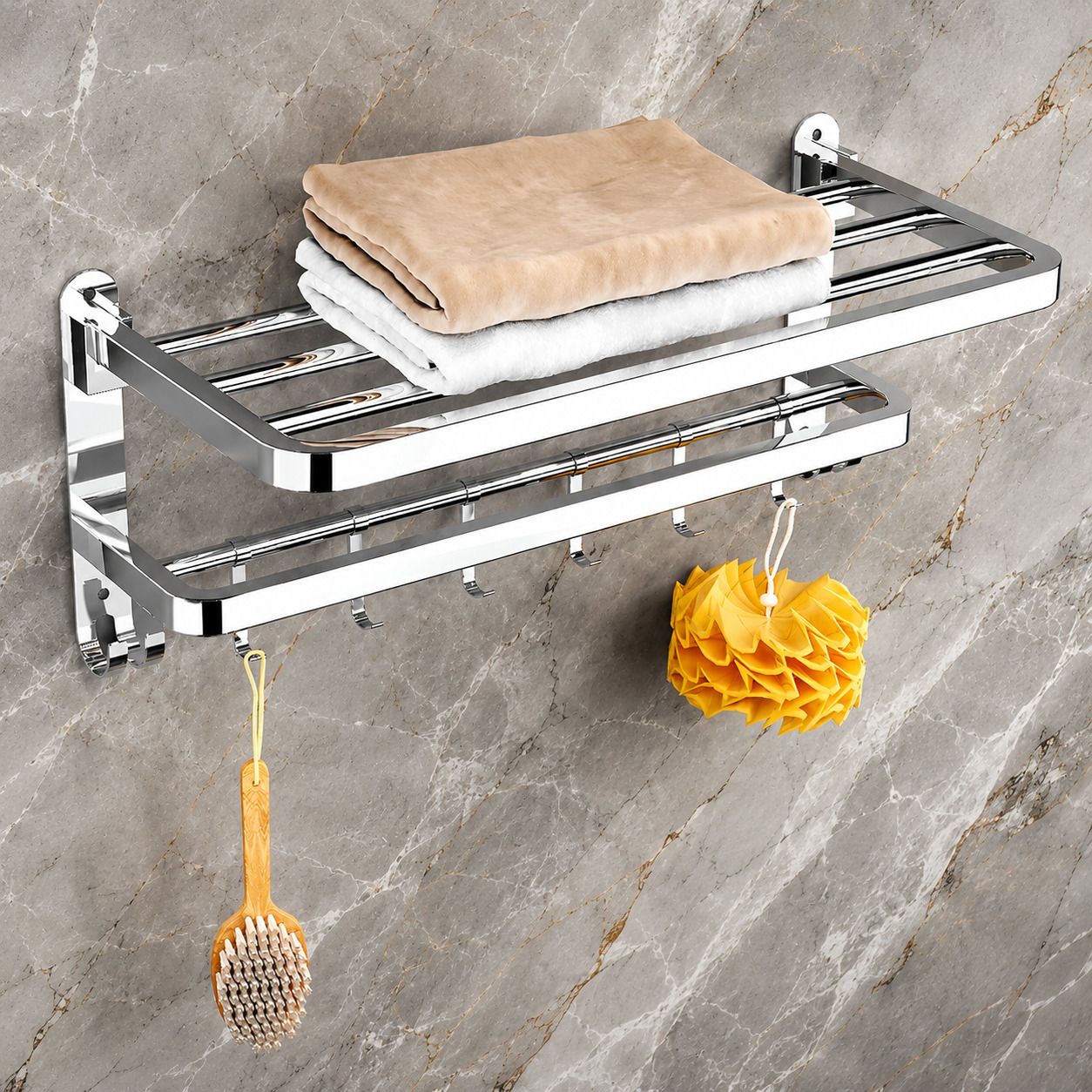 forsquare hardware products Heavy Duty Bathroom Utility Shelf with Hook Hanger Rack 60 inch 2 Bar Towel Rod-picture-20