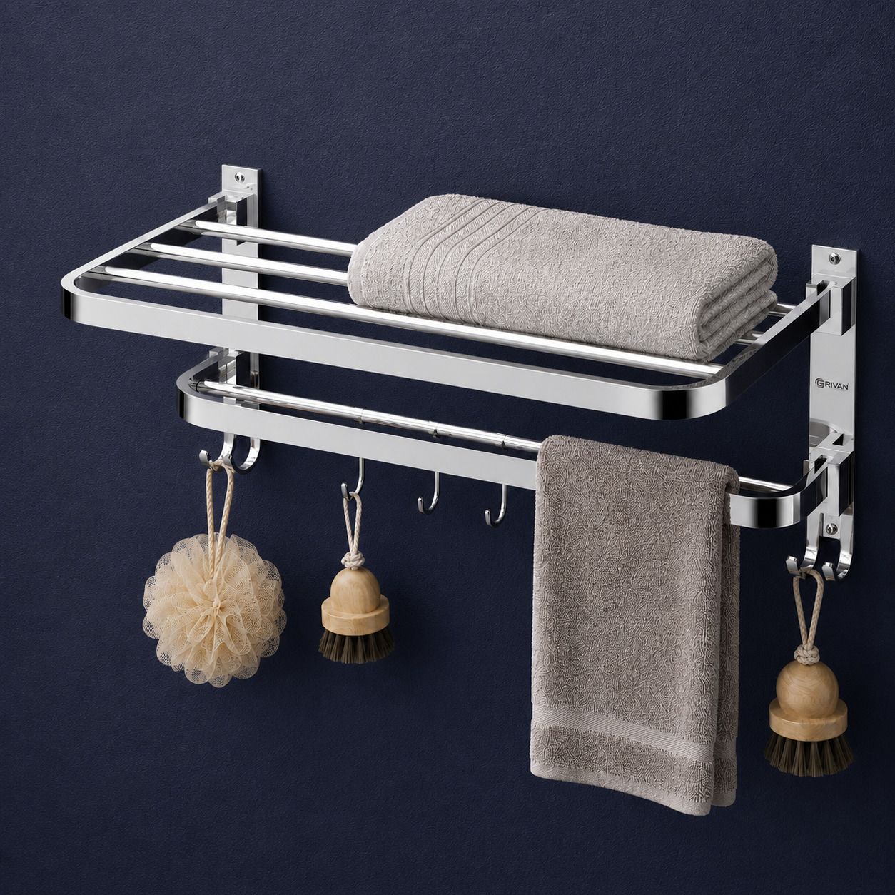 Heavy Duty Foldable Bathroom Towel Rack – Steel Towel Rod Holder & Hooks | 18 inch 1 Bar Towel Rod-image-45
