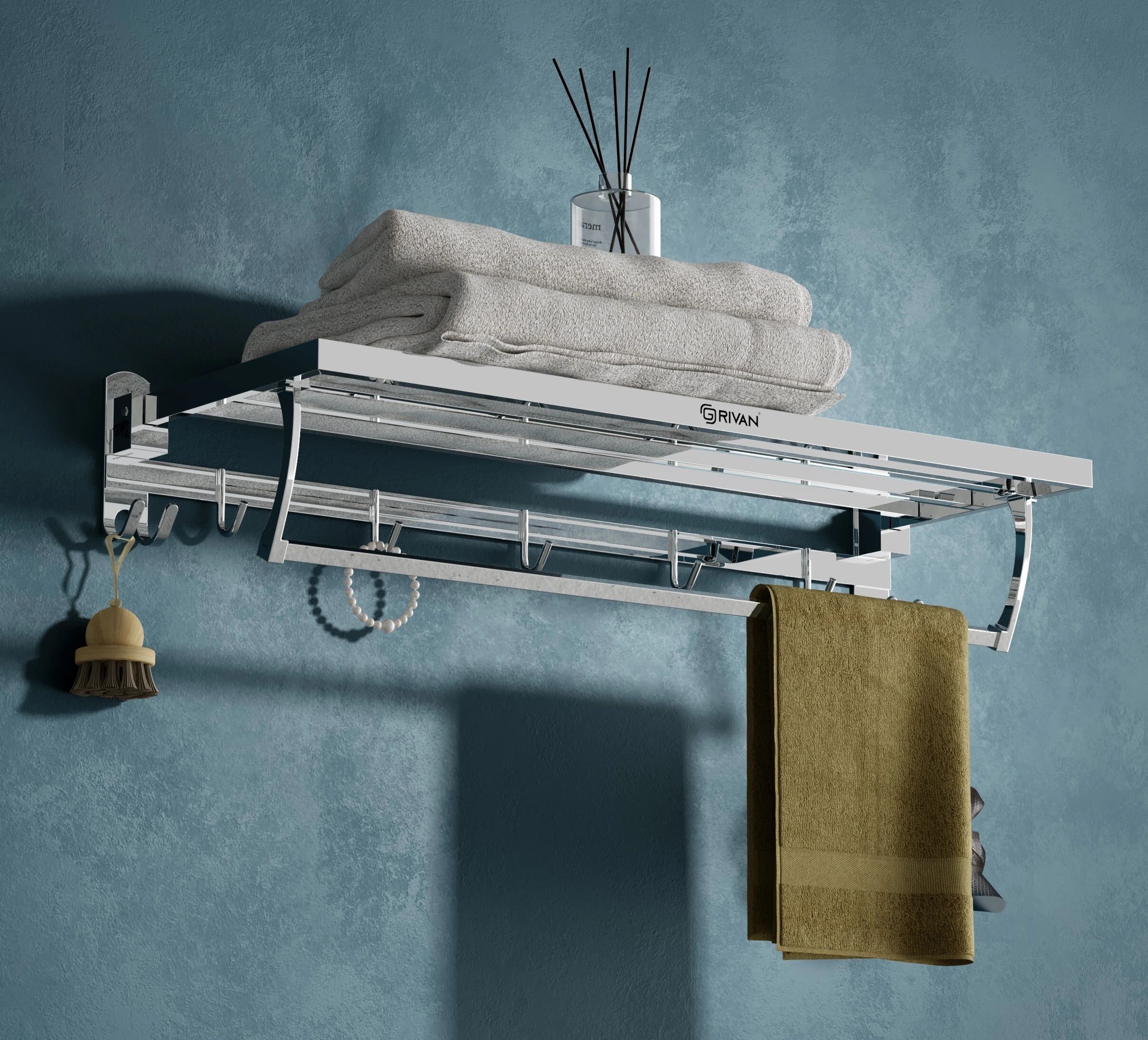 Multipurpose Dual Foldable Towel Stand | Rack | Holder With Hooks And Hanger 23.5 inch 4 Bar Towel Rod-image-38