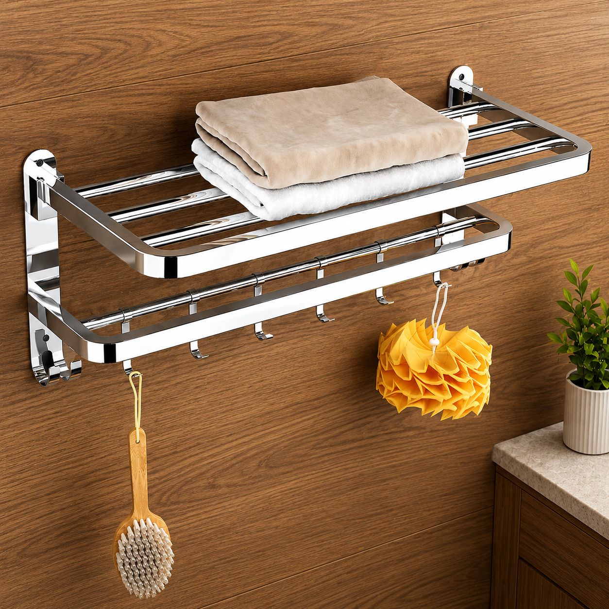 Stainless Steel Bathroom Shelf Rack with Storage Design 60 inch 2 Bar Towel Rod-image-19