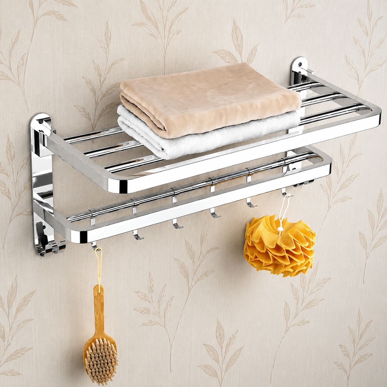 forsquare hardware products Heavy Duty Stainless Steel Towel Rack with Utility Hooks 60 inch 2 Bar Towel Rod-picture-20