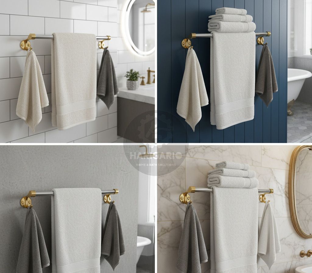 harigario Double Towel Rod with Hooks 24 inch 4 Bar Towel Rod-picture-10