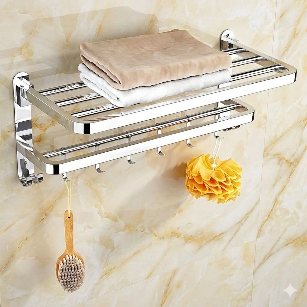 forsquare hardware products Rust Resistant Bathroom Towel Rack with Shelf 60 inch 2 Bar Towel Rod-picture-45