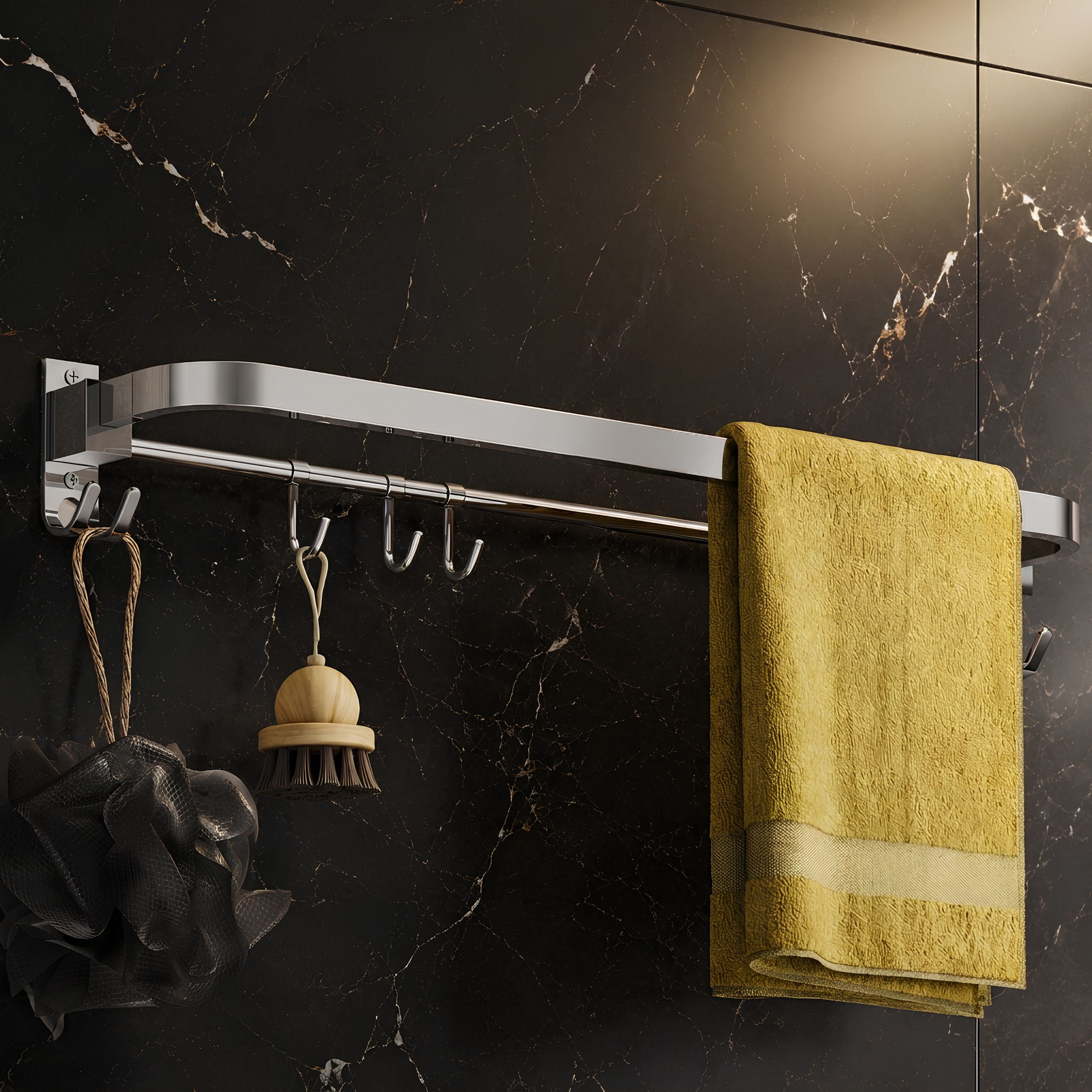 Premium Foldable Bathroom Towel Hanger with Hooks 24 Inch Towel Rod 24 inch 2 Bar Towel Rod-image-27