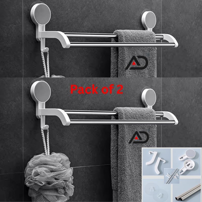 (Pack of 2) ABS Plastic Self Adhesive Magic Sticker Towel Napkin Holder 20 inch 2 Bar Towel Rod-image-26