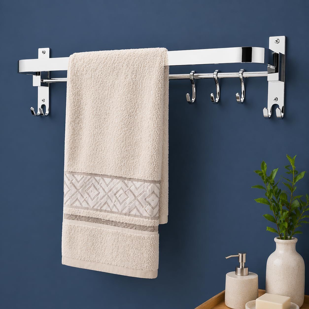 Foldable Towel Holder | Stainless Steel Wall Mounted Space Saving 24 inch 1 Bar Towel Rod-image-44