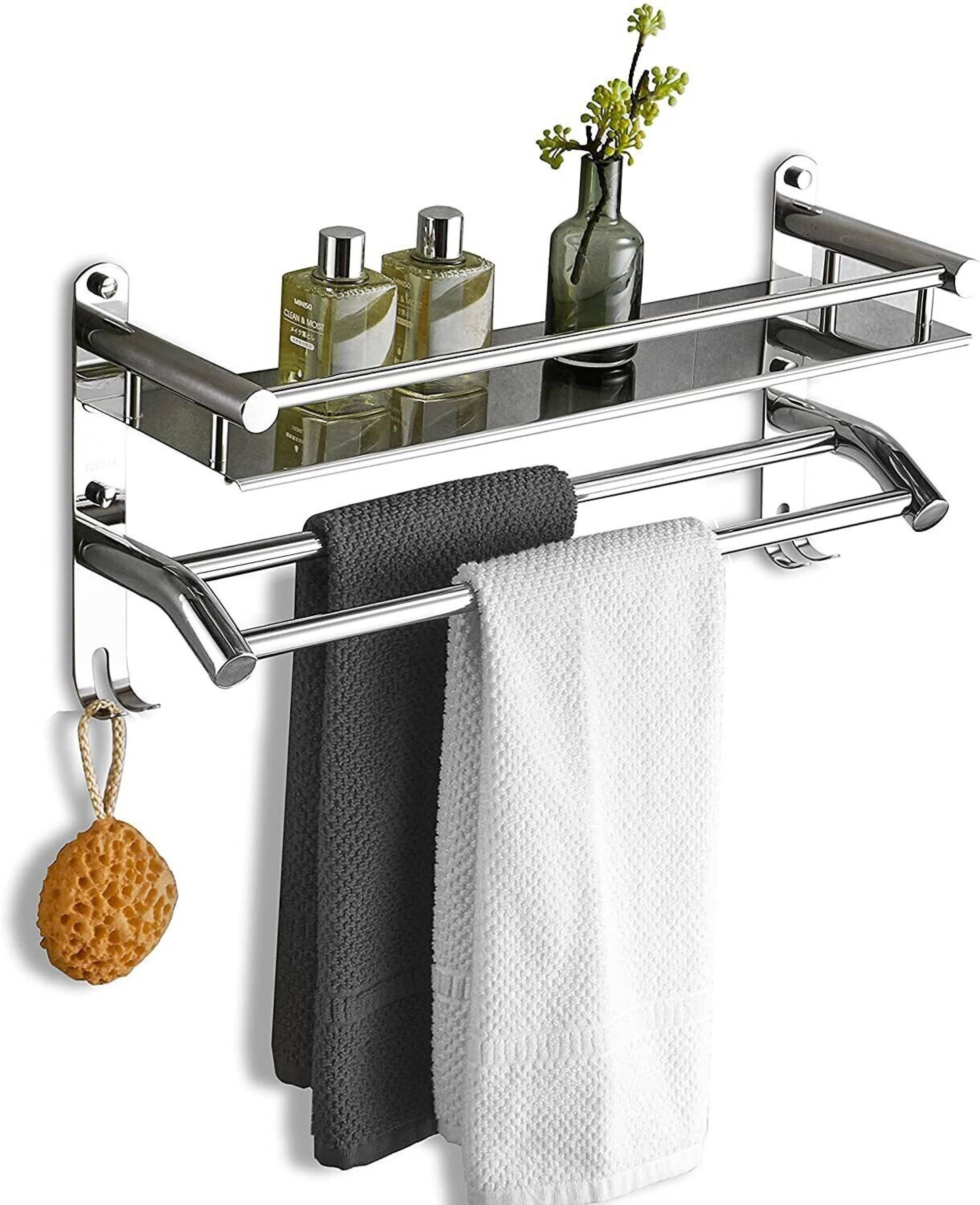 Polished Edge Essentials - Stainless Single-Layer Shelf & Towel Rod Steel Wall Shelf-image-11