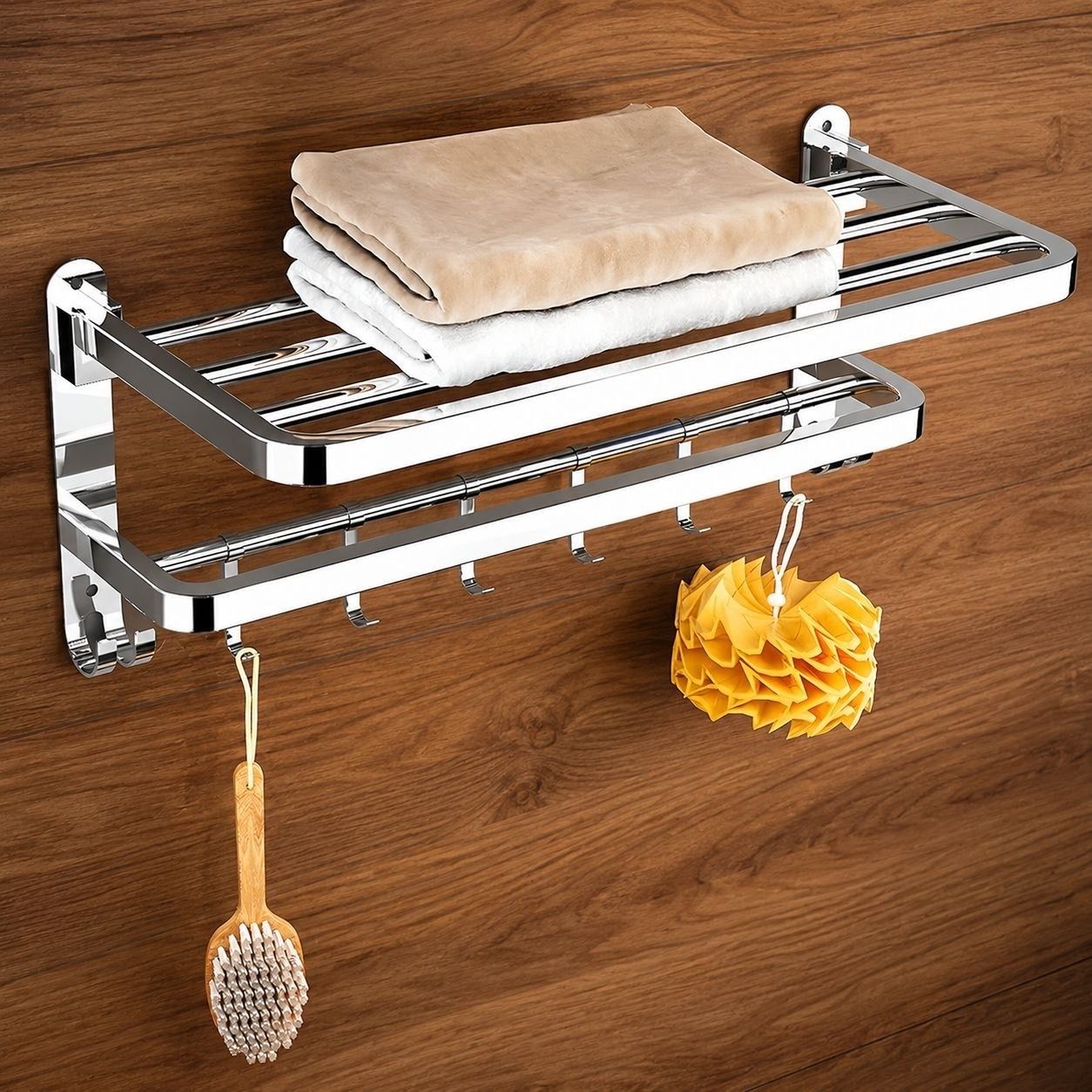 forsquare hardware products Premium Bathroom Utility Rack with Towel Holder Shelf 60 inch 2 Bar Towel Rod-picture-12