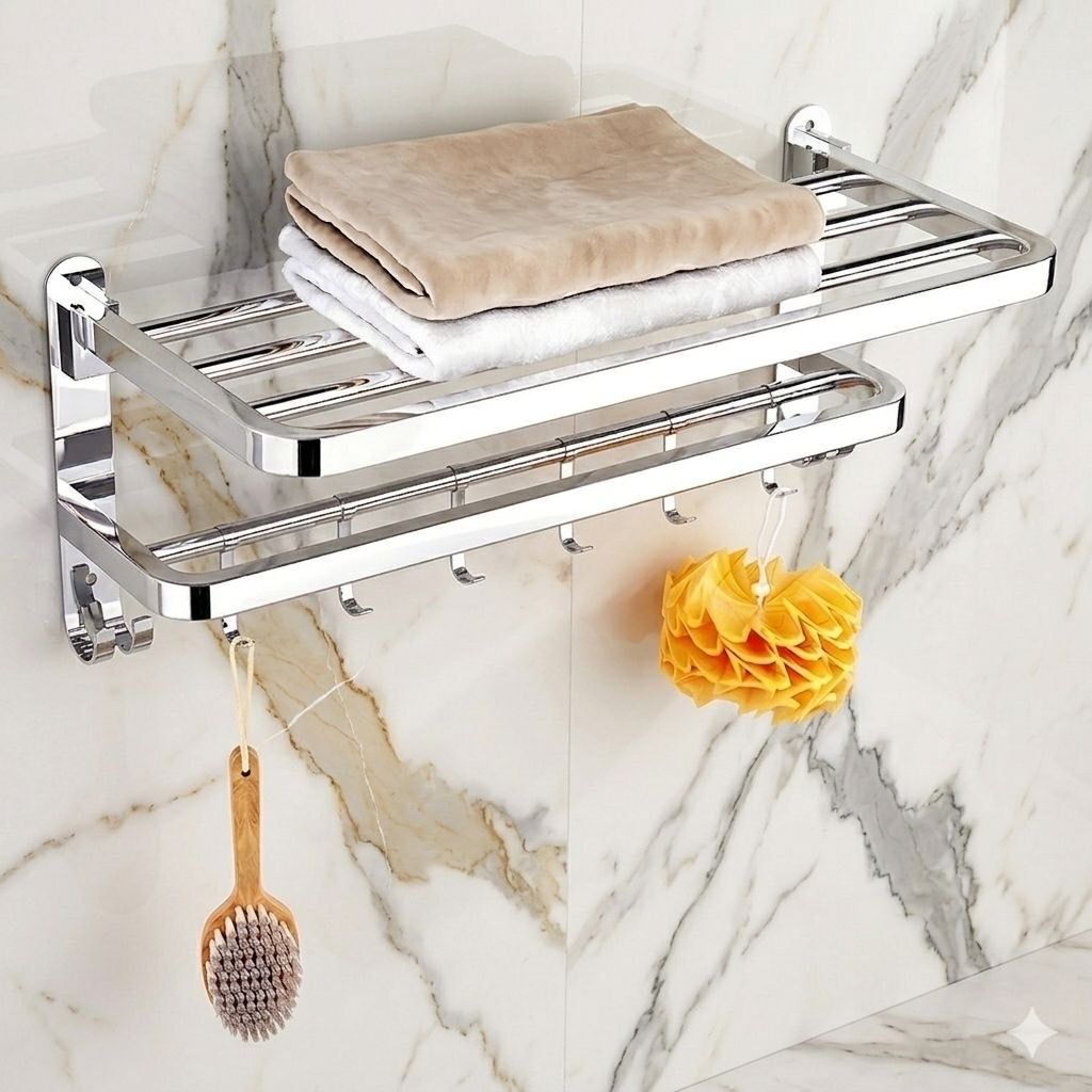 forsquare hardware products Wall Mounted Bathroom Towel Holder Rack with Hook Bar 60 inch 2 Bar Towel Rod-picture-23