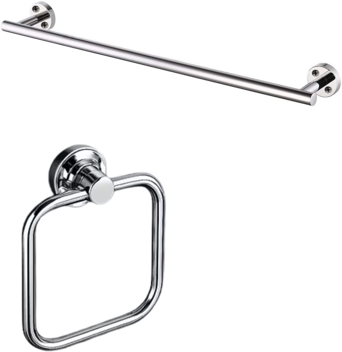 Stainless Steel Bathroom Towel Rod & Towel Ring Combo – Chrome Finish 24 inch 1 Bar Towel Rod-image-38