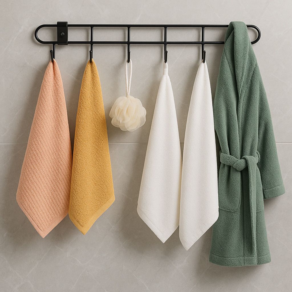 Drill Free steel bathroom towel rack /Towel Holder with 6 hook/Door hanger 15 inch 6 Bar Towel Rod-image-36