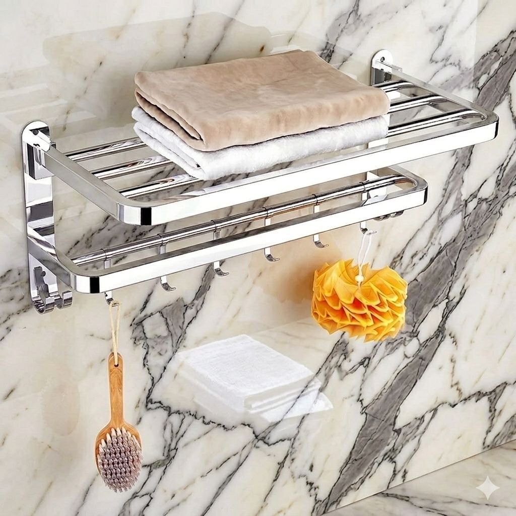 forsquare hardware products Heavy Duty Stainless Steel Bathroom Storage Organizer Rack 60 inch 2 Bar Towel Rod-picture-23