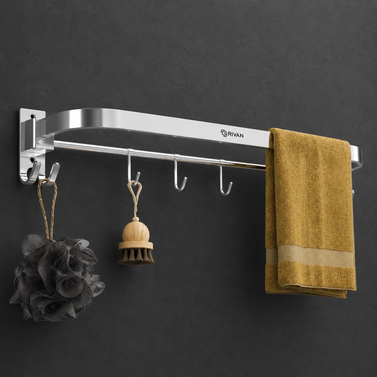 Heavy Duty Towel Rod Holder for Bathroom Accessories – with Utility Hooks | 18 inch 1 Bar Towel Rod-image-44