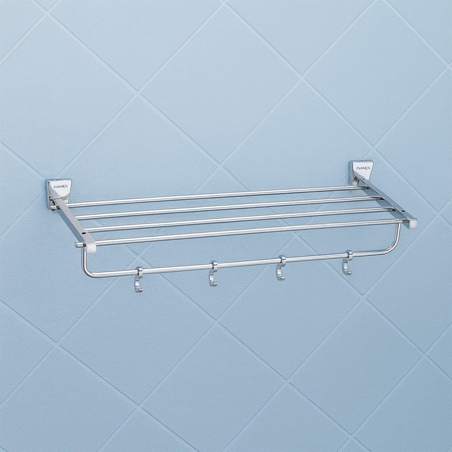 EVANEX Chrome Bathroom Towel Rack & Holder | Wall-Mounted Towel Hanger (Vento) 24 inch 4 Bar Towel Rod-image-3