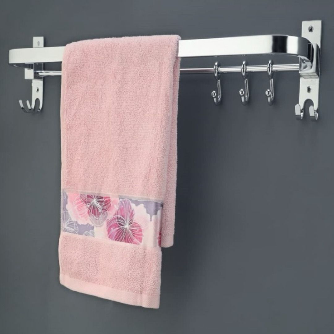 clasy Premium Stainless Steel Folding Towel Bar with Hooks – 24 Inch, Mirror Finish 24 inch 1 Bar Towel Rod-picture-20