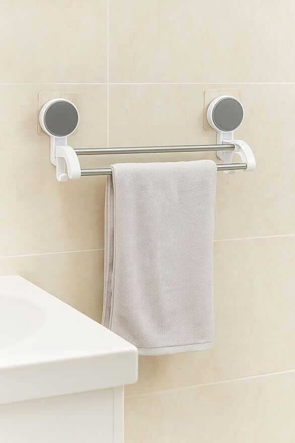cofp 1PCS Stainless Steel Self Adhesive Double Towel Napkin Holder for Bathroom Etc 8 inch 2 Bar Towel Rod-picture-23