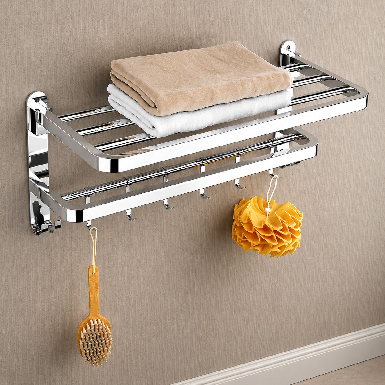 forsquare hardware products Wall Mounted Bathroom Utility Rack with Towel Storage Bar 60 inch 2 Bar Towel Rod-picture-13