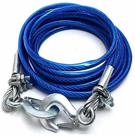 Stainless Steel Wire Tow Rope with 5 Ton (10mm x 4mtr) Capacity Emergency Tow Cable with Self Locking Hook , Blue for All Cars 4 m Towing Cable