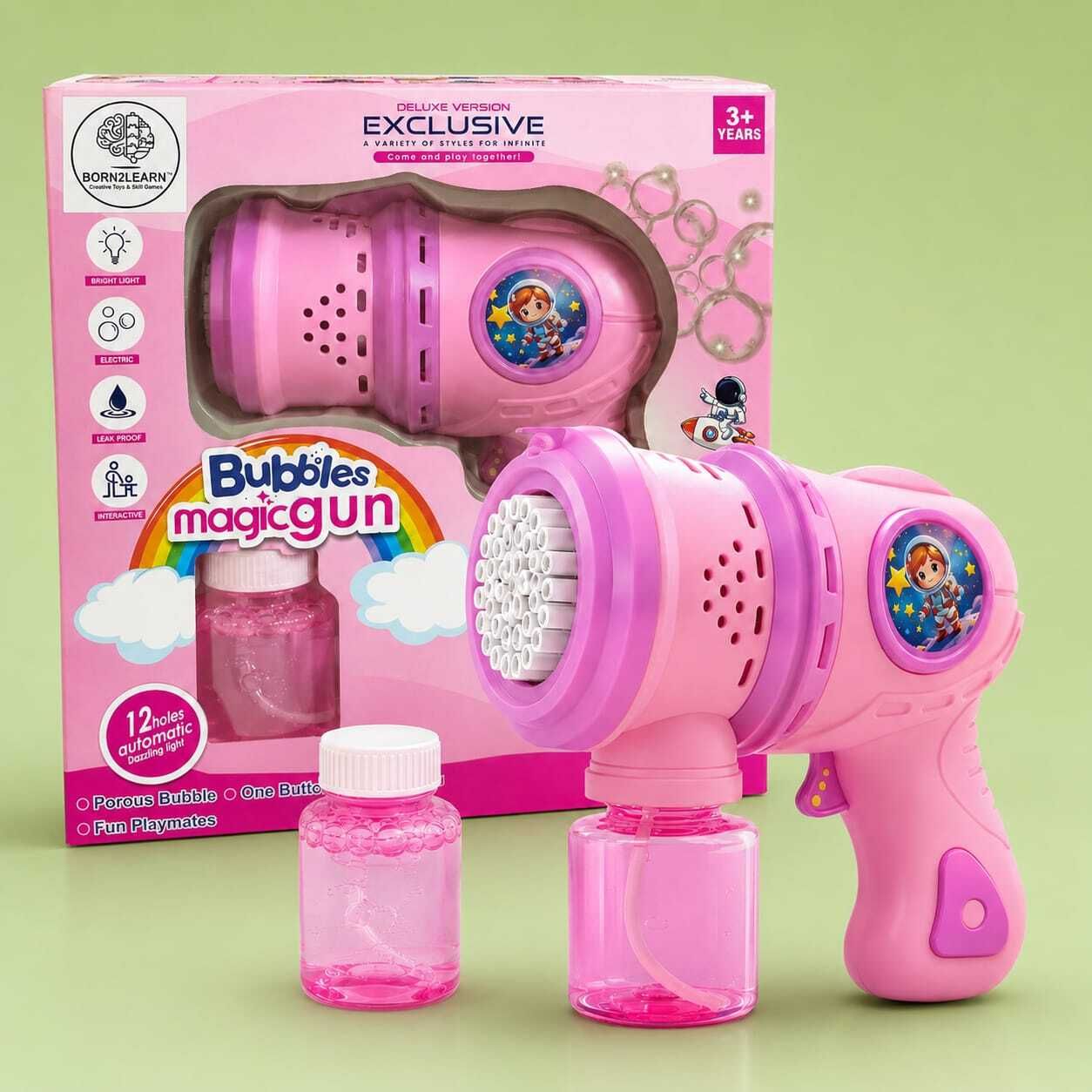 Large Bubble Gun Machine with LED Lights & Rechargeable Battery for Kids(Pink) Toy Bubble Maker-image-41