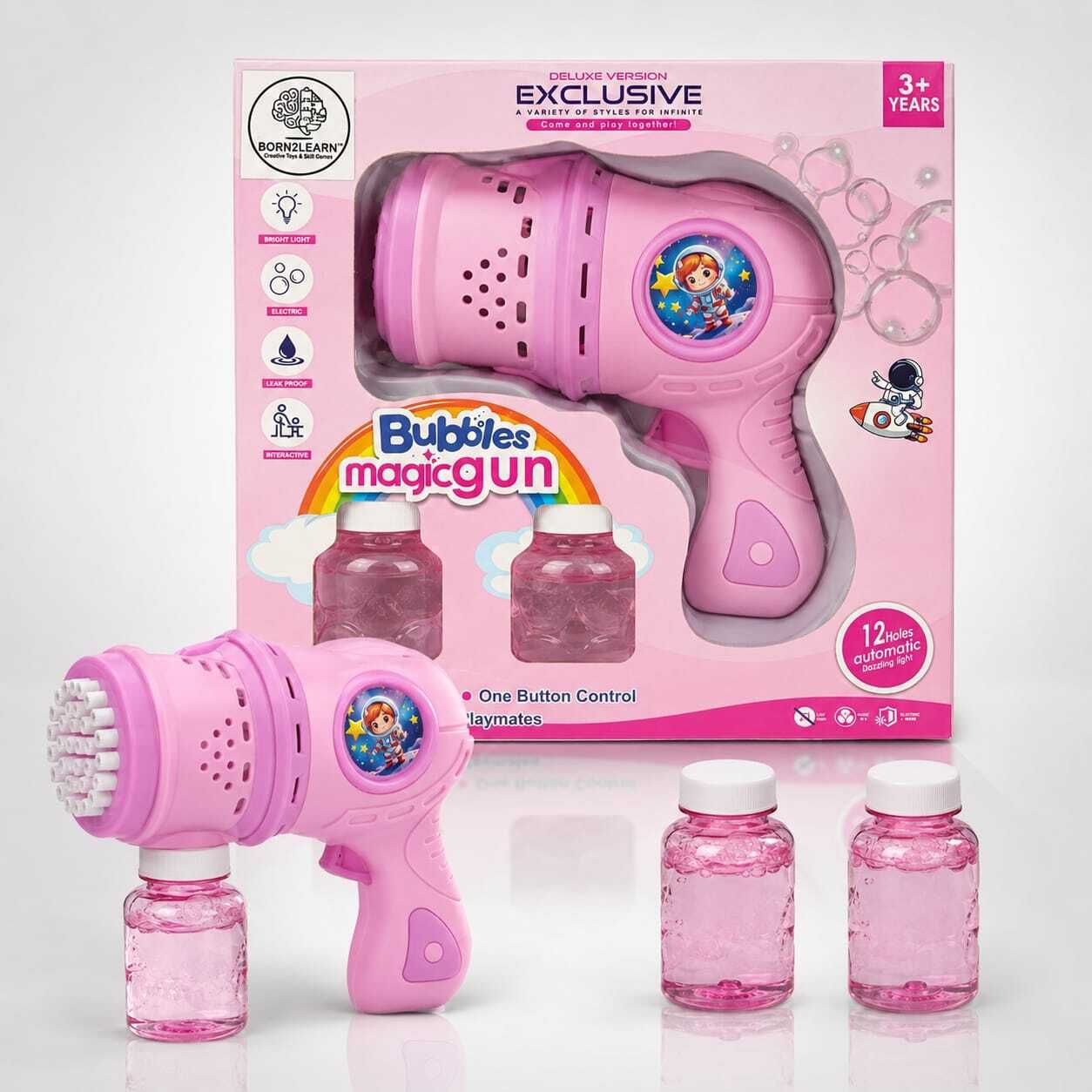 born2learn Large Bubble Gun Machine with LED Lights & Rechargeable Battery for Kids (Pink) Toy Bubble Maker-picture-14