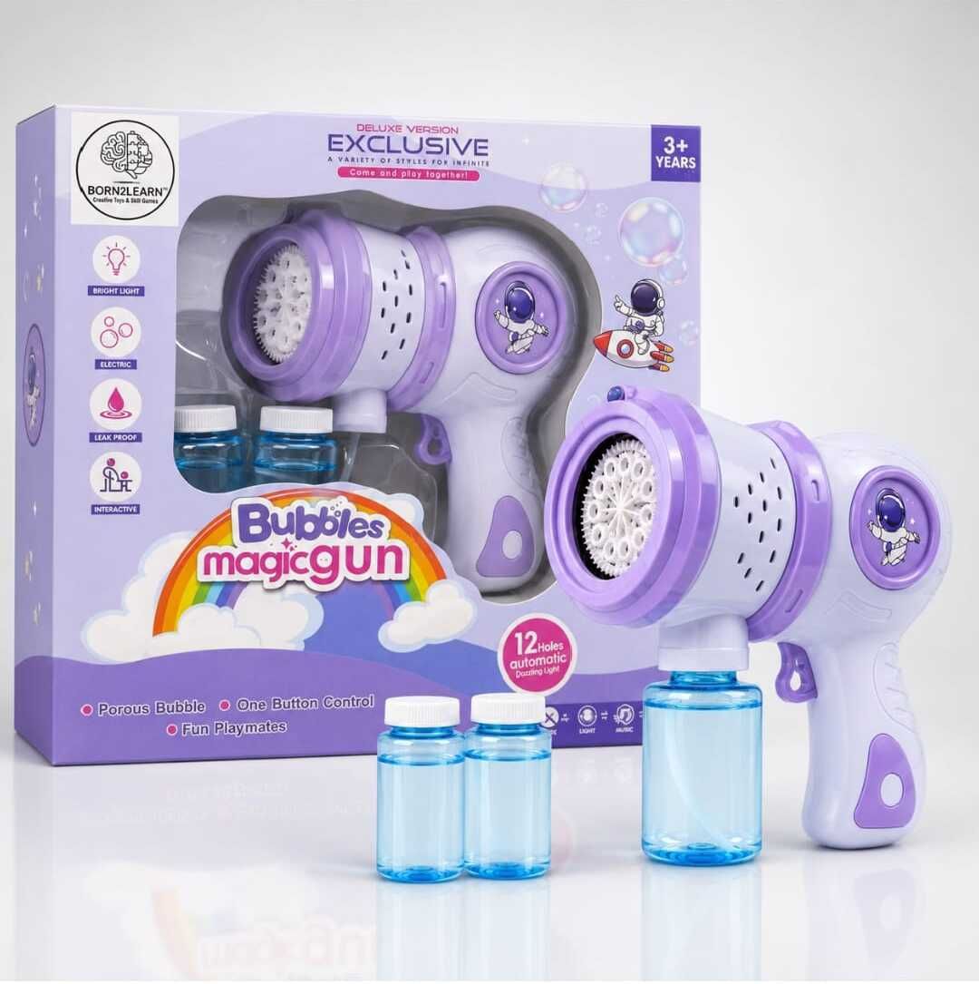 Large Bubble Gun Machine & LED Lights with Rechargeable Battery for Kids(Purple) Toy Bubble Maker-image-1