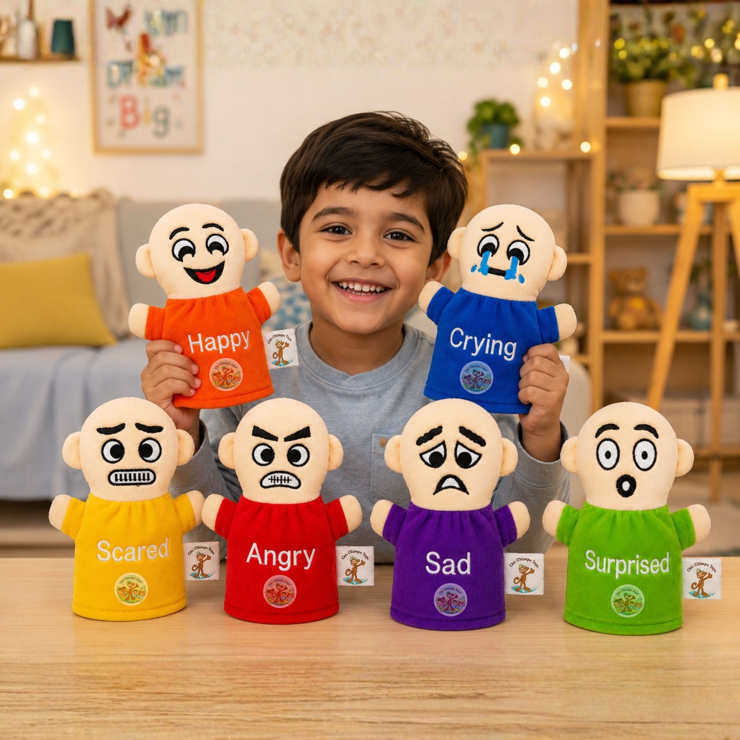 chi-chimpu toys Emotions Pack of 6 Hand Puppet 22 cm Soft Plush Educational Toy for Kids Hand Puppets-picture-16