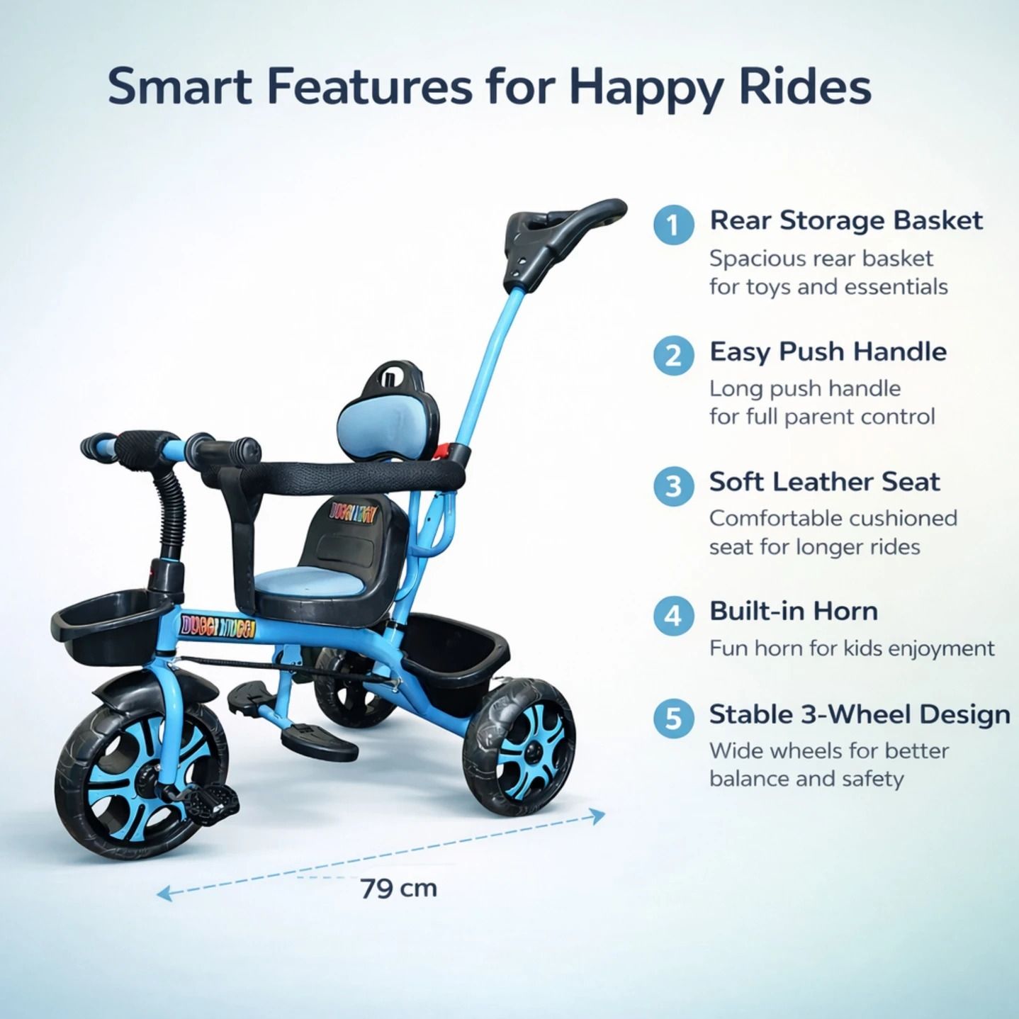 dugri Premium Kids Tricycle with Parent Handle, Safety Belt & Storage Basket Tricycle Tricycle-picture-21
