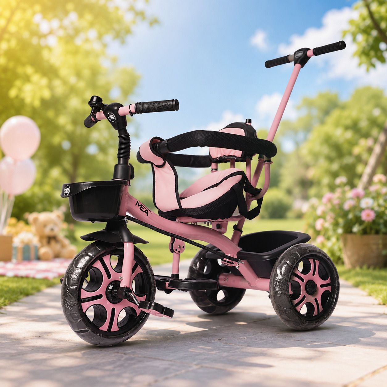 Kids Tricycle with Parent Push Handle for Toddlers, Baby Trike with Safety Guard Rail, Comfortable Cushioned Seat, Storage Basket & Footrest, Ride-On Cycle Tricycle-image-20