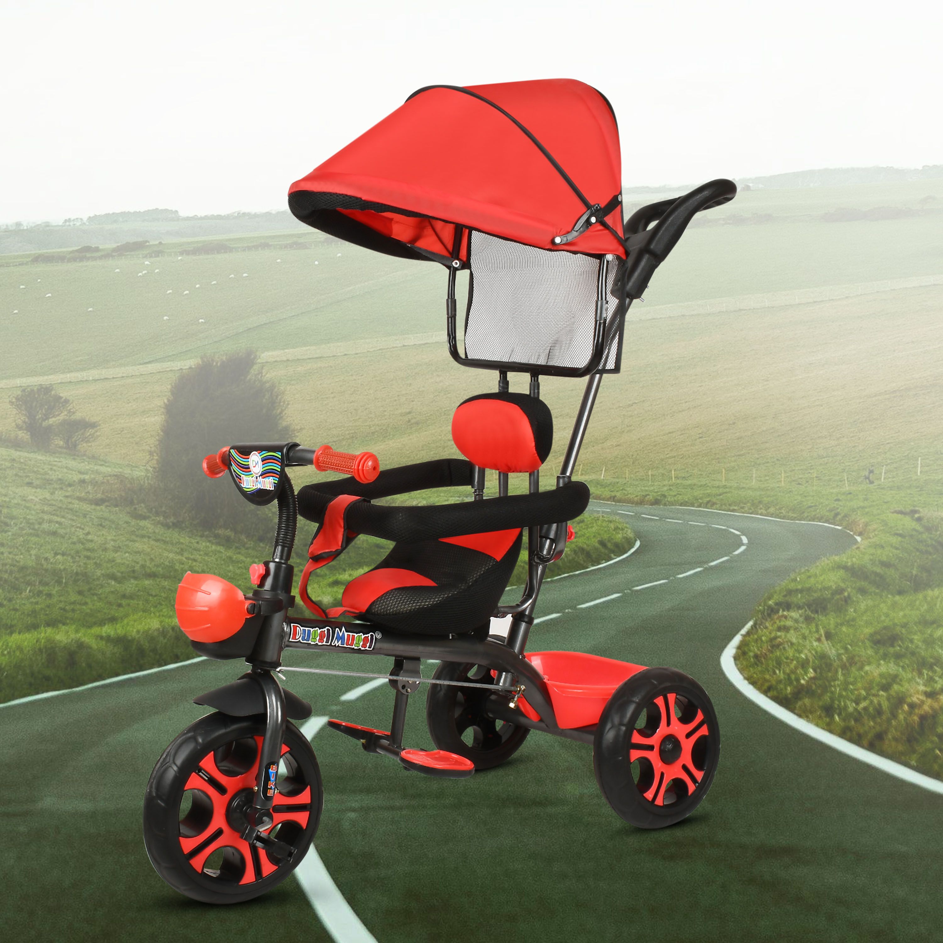 Tricycle with Leather cushioned seat,Foldable Canopy,Secured front bar 2 point harness safety belts to ensure a smooth & safe ride for 1-5 Years Kids Tricycle-image-29