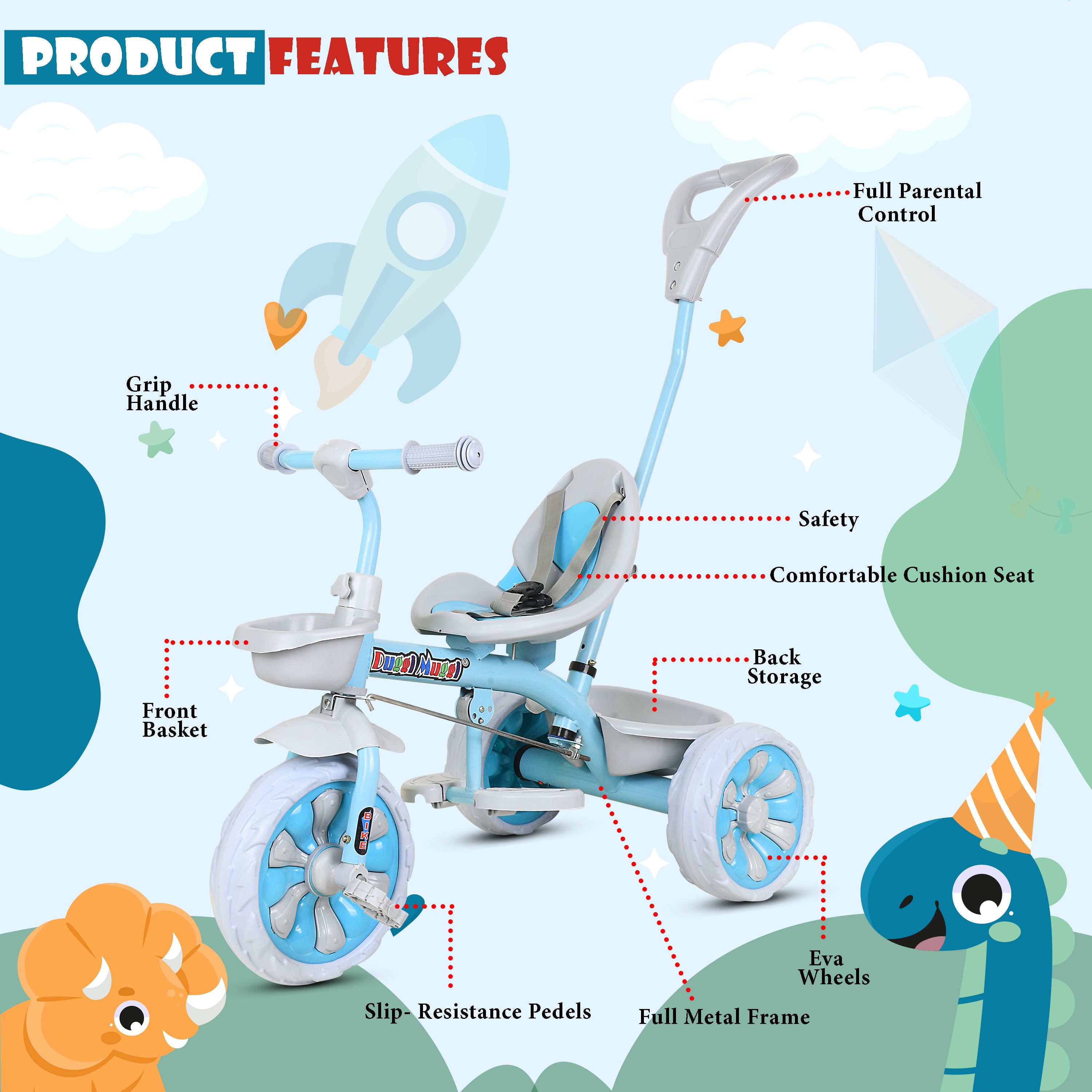 toyshoppee Tricycle, Cycle for Kids, kids cycle for age 1,2,3,4,5 Years 12 T (inch) Road Cycle-picture-18
