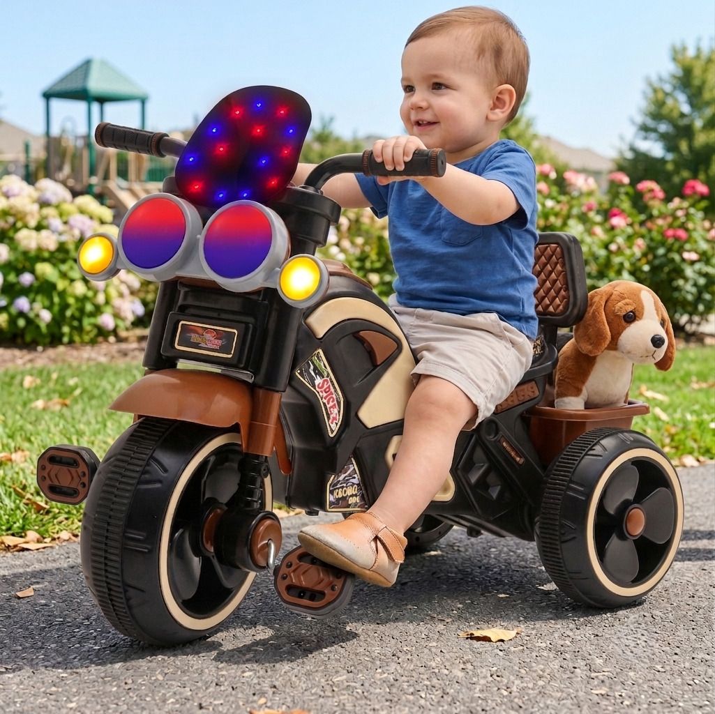 joyride Bike Pedal Tricycle for Kids Toddler Trike Headlight, Music, Eva Wheels & Curved Seat and backrest Push Along Pedal Trike for 15 Months to 3 Years Tricycle-picture-3