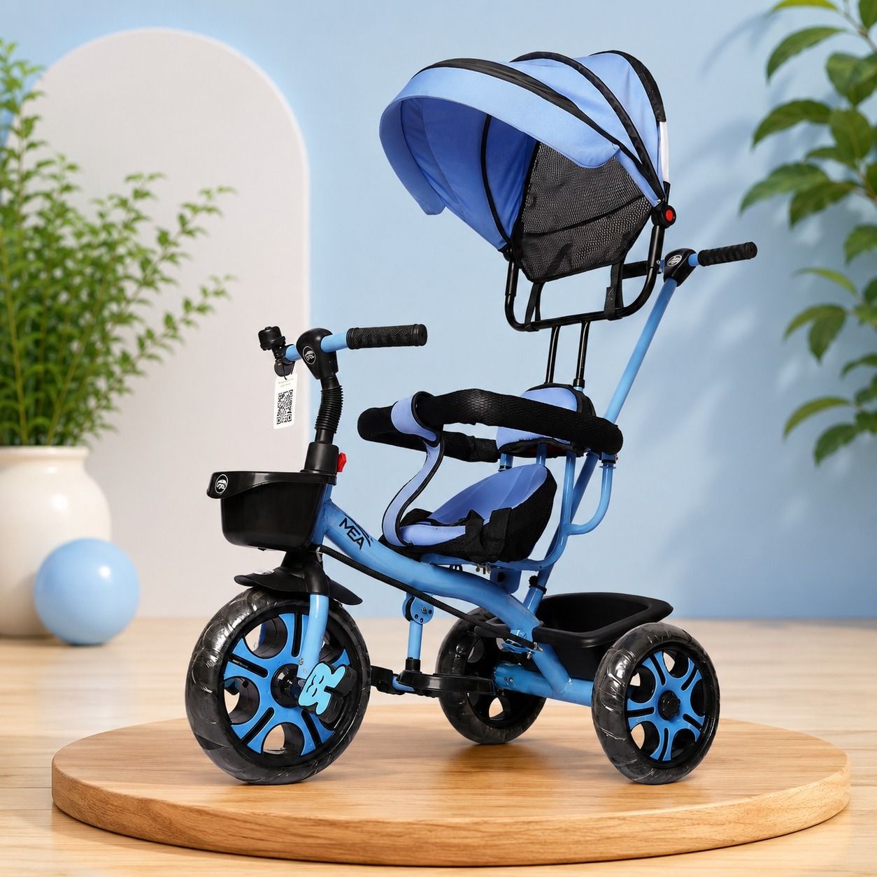 Kids Tricycle with Adjustable Canopy & Parent Push Handle, Safety Guard Rail Safety with Safety Guard Rail, Comfortable Seat & Storage Basket, Play Ride-On Tricycle-image-23