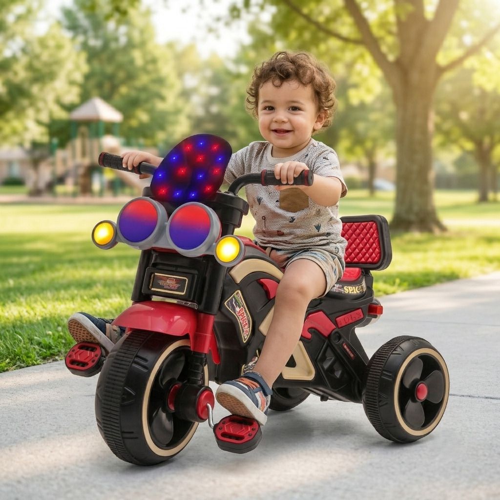 joyride Bike Pedal Tricycle for Kids Toddler Trike Headlight, Music, Eva Wheels & Curved Seat and backrest Push Along Pedal Trike for 15 Months to 3 Years Tricycle-picture-2